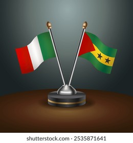 Italy and Sao Tome and Principe table flags relation  with gradient backgrund. Vector Illustration