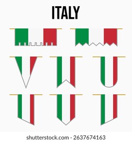 italy set of country flags with their own distinctive colors and symbols, symbolizing pride, with medieval and royal theme style, war, conflict, warriors, both vertical and horizontal. Italians
