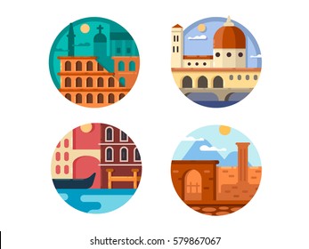 Italy set icon. Rome and Venice