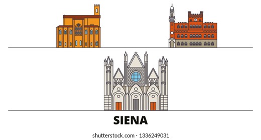 Italy, Siena flat landmarks vector illustration. Italy, Siena line city with famous travel sights, design skyline. 