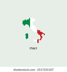 Italy simple vector map outline. Italy  national flag map design illustration of Italy country flag inside the map vector.