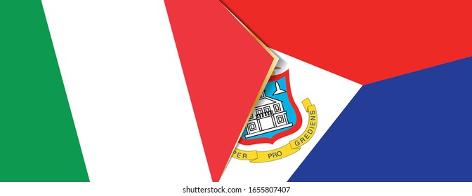 Italy and Sint Maarten flags, two vector flags symbol of relationship or confrontation.