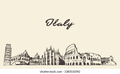 Italy skyline, hand drawn vector illustration, sketch
