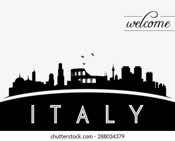 Italy skyline silhouette black vector design on white background.