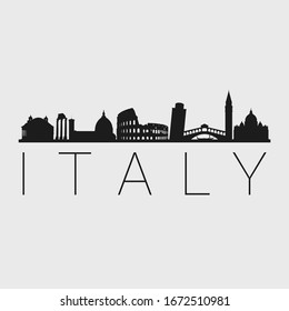 Italy Skyline Silhouette City. Design Vector. Famous Monuments Tourism Travel. Buildings Tour Landmark.