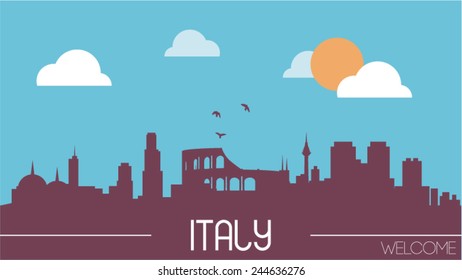 Italy skyline silhouette flat design vector illustration