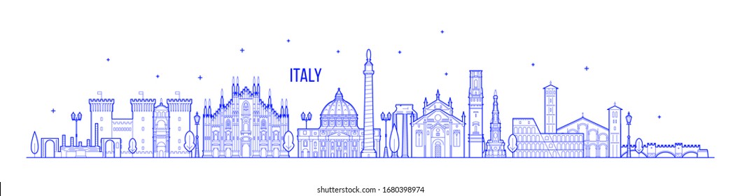 Italy skyline. This illustration represents the country with its most notable buildings. Vector is fully editable, every object is holistic and movable