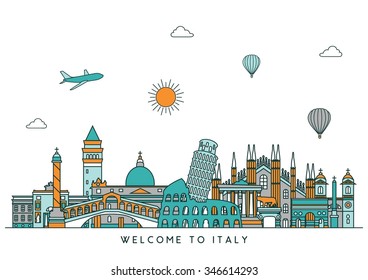 Italy skyline. Vector background. line illustration