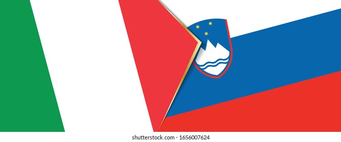 Italy and Slovenia flags, two vector flags symbol of relationship or confrontation.