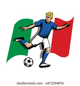 Italy Soccer Player kick a ball with nation flag background