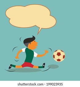 Italy soccer player running after ball with blank balloon above for fill some words