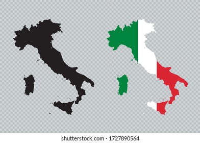 Italy Solid Black Detailed Map Vector With Italian Flag