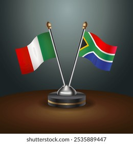 Italy and South Africa table flags relation  with gradient backgrund. Vector Illustration