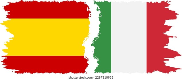 Italy and Spain grunge flags connection, vector