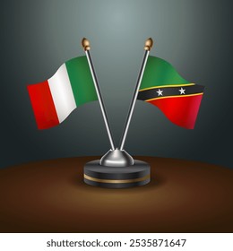 Italy and ST. Kitts Nevis table flags relation  with gradient backgrund. Vector Illustration