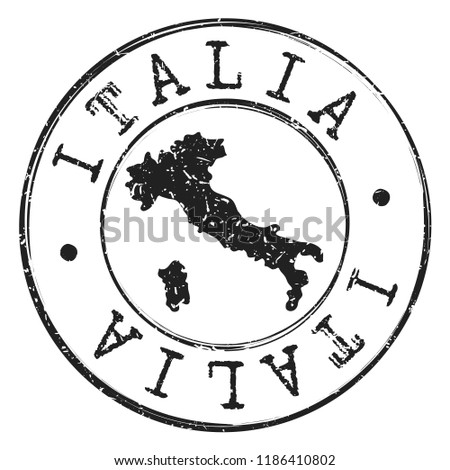 Italy Stamp Silhouette Map. Postal Passport Stamp Round Vector Icon Design.