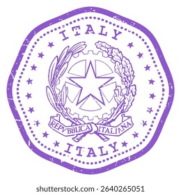 Italy stamp with state seal or coat of arms, Emblem of Italy travel stamp, shabby postmark, vector