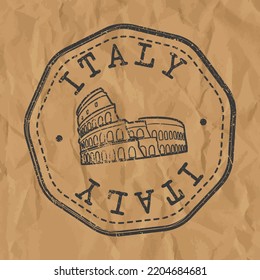 Italy Stamp Travel Passport. Design Retro SYmbol Country. Old Vintage Postmark.