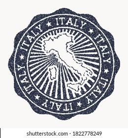 Italy stamp. Travel rubber stamp with the name and map of the country, vector illustration. Can be used as insignia, logotype, label, sticker, or badge of Italy.