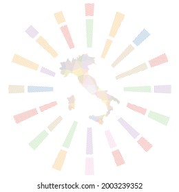Italy sunburst. Low poly striped rays and map of the country. Radiant vector illustration.