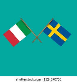 Italy and Sweden crossed flags.Language learning or travel concept 