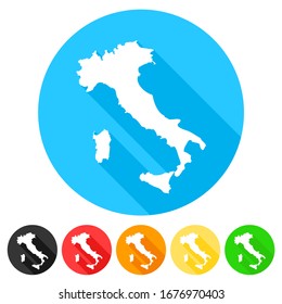 Italy Symbol Map Icon Round. Flat Vector Art Design with Shadow. Gradient Color Banner.