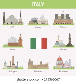 Italy. Symbols of cities. Vector set