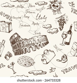 Italy  symbols seamless pattern. Travel  in Italy. Vector illustrations.