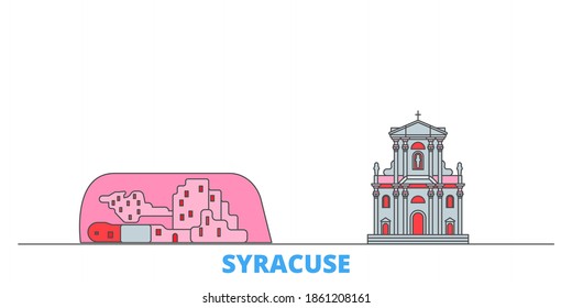 Italy, Syracuse City line cityscape, flat vector. Travel city landmark, outline illustration, line world icons