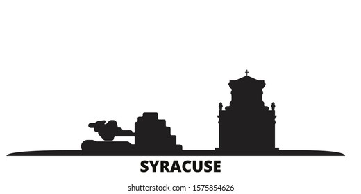 Italy, Syracuse City city skyline isolated vector illustration. Italy, Syracuse City travel black cityscape