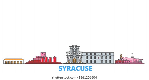 Italy, Syracuse line cityscape, flat vector. Travel city landmark, outline illustration, line world icons