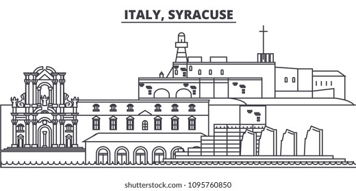 Italy, Syracuse line skyline vector illustration. Italy, Syracuse linear cityscape with famous landmarks, city sights, vector landscape. 