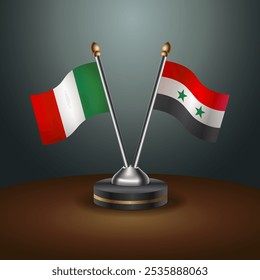 Italy and Syria table flags relation  with gradient backgrund. Vector Illustration