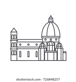 italy, temple, florence cathedral vector line icon, sign, illustration on background, editable strokes