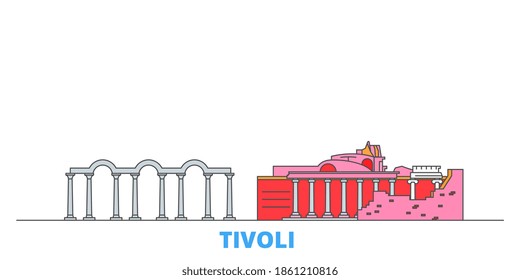 Italy, Tivoli, Villa Adriana line cityscape, flat vector. Travel city landmark, outline illustration, line world icons