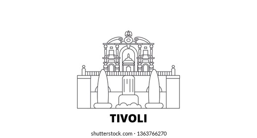 Italy, Tivoli, Villa D'este line travel skyline set. Italy, Tivoli, Villa D'este outline city vector illustration, symbol, travel sights, landmarks.