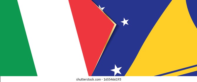Die Flaggen Italiens und Tokelaus, zwei Vektorillustrationen Flaggen Symbol für Beziehung oder Konfrontation.