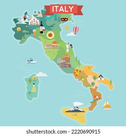 Mapa turístico de Italia. Lugares turísticos y de viajes.