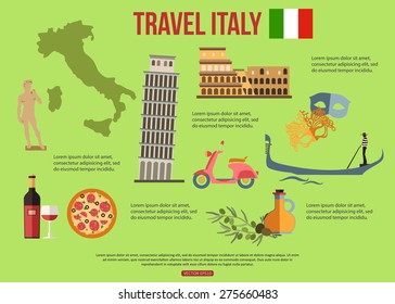 Italy travel background with symbols. Vector illustration.