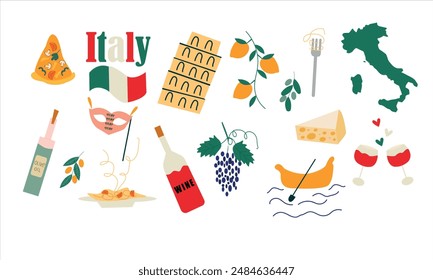 Conjunto de Ilustraciones vectoriales de Clipart de viaje de Italia