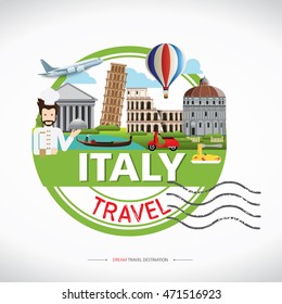 Italy Travel destination concept, Travel design templates collection, Info graphic elements for traveling to Italy. Travel stamps