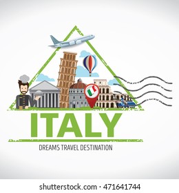 Italy Travel destination concept, Travel design templates collection, Info graphic elements for traveling to Italy. Travel stamps vector.
