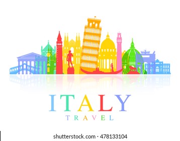 Italy Travel Landmarks. Vector and Illustration