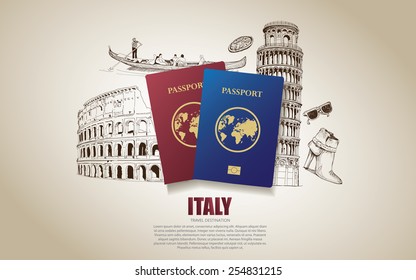 Italy Travel Poster. Hand Drawn Italy. Vector Illustration.