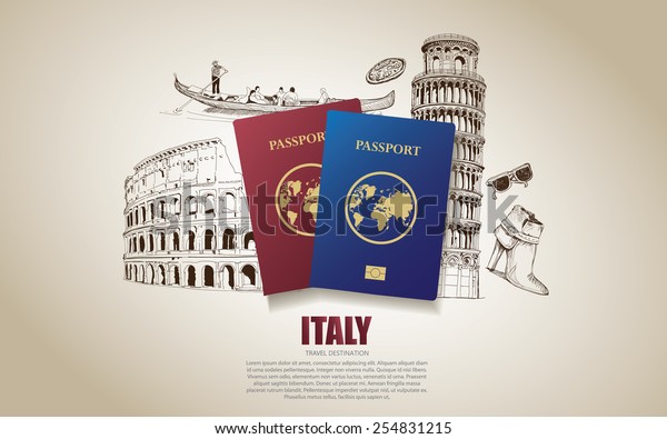 イタリア旅行のポスター 手描きのイタリア ベクターイラスト のベクター画像素材 ロイヤリティフリー