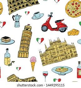 italy travel seamless vector pattern. Concept for print, cards, web design, textile