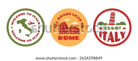 Italy travel stickers elements collection in flat style