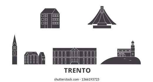 Italy, Trento flat travel skyline set. Italy, Trento black city vector illustration, symbol, travel sights, landmarks.