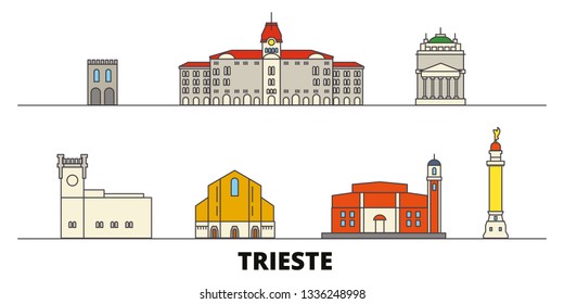 Italy, Trieste flat landmarks vector illustration. Italy, Trieste line city with famous travel sights, design skyline. 