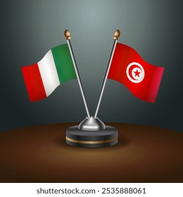 Italy and Tunisia table flags relation  with gradient backgrund. Vector Illustration
